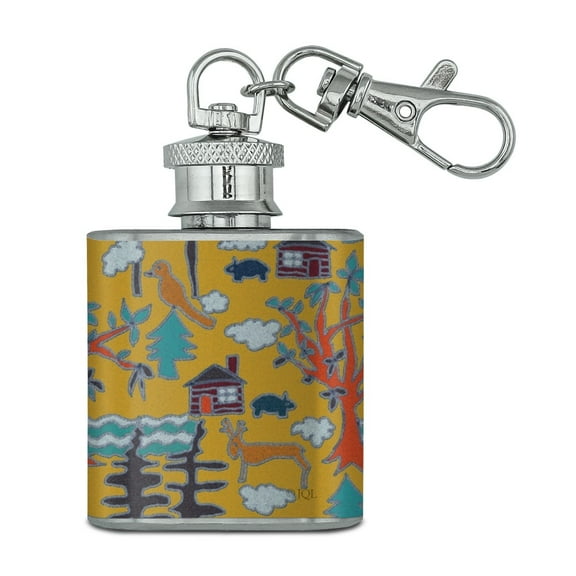 Rural Life Pattern Stainless Steel 1oz Mini Flask Key Chain