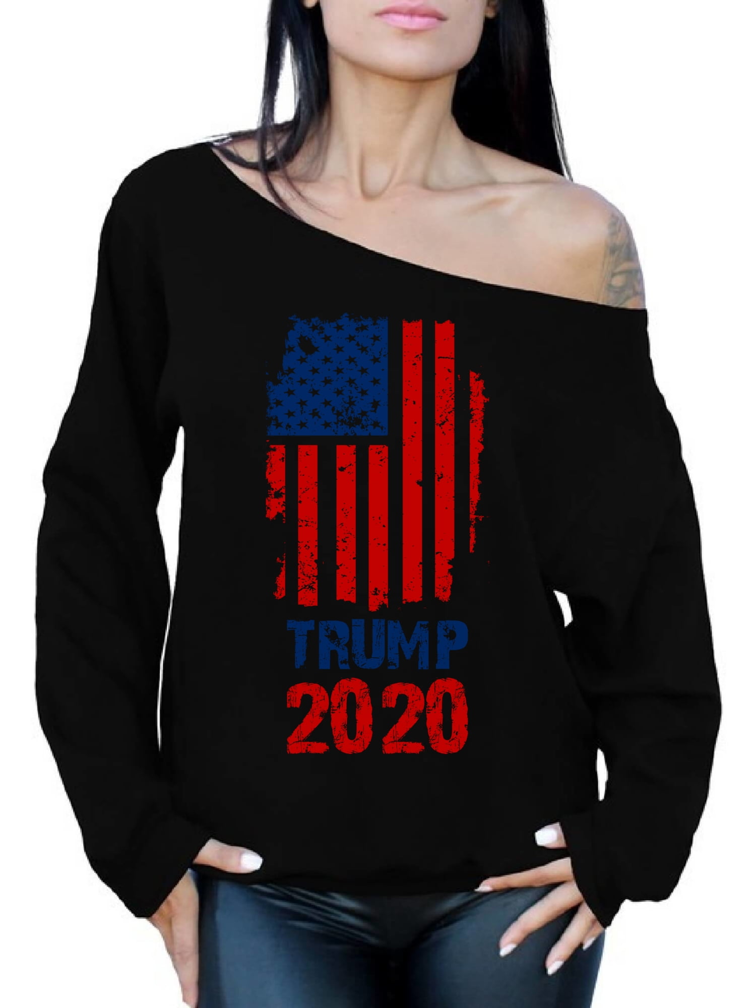Awkward Styles Trump Flag 2020 Off The Shoulder Sweatshirt Women's