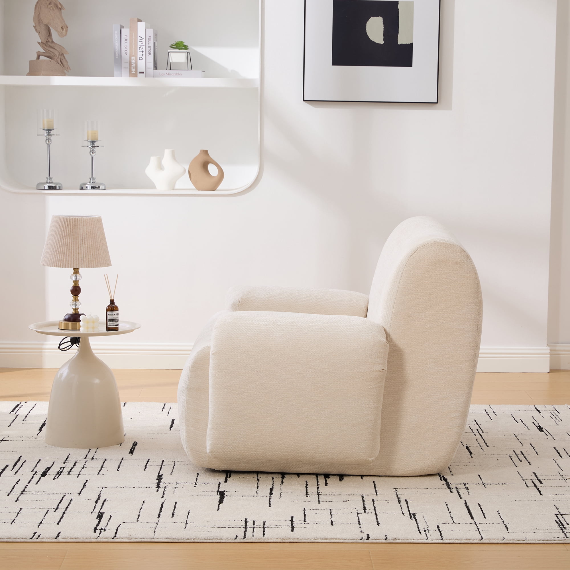 Leumius 43" Oversized Accent Chair,Boneless Upholstered Single Sofa Chair,Comfy Chenille Armchair Reading Lounge Chair with Deep Seats for Living Room,No Assembly Required,Beige