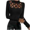 thumbnail image 2 of Women's Casual Solid Color Round Neck Long Sleeve Hollow Out Pullover Tops Comfy Breathable Versatile Work Office Casual Daily | CSEONE,Black S, 2 of 6