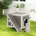 thumbnail image 2 of Spaco Outdoor Wooden Feral Cat House with Balcony and Slide, for Outdoor/Indoor Cats, Warm Feral Cat Shelte, Cat Furniture, Gray, 2 of 11