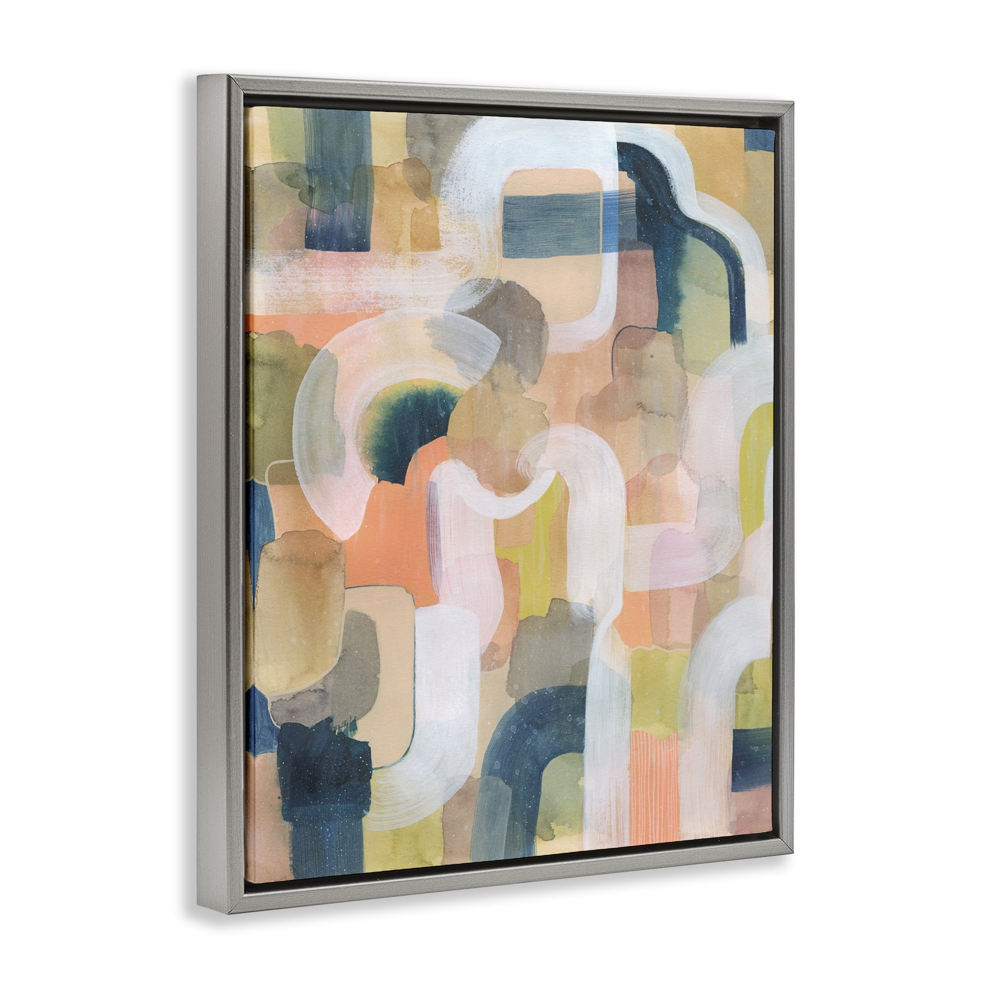 Stupell Industries Layered Curved Arches Abstract Painting Gray Floater Framed Canvas Art Print Wall Art, 17 x 21