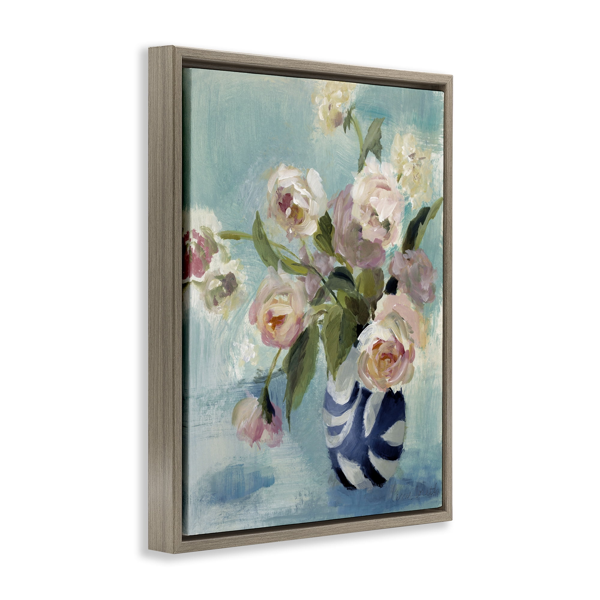 Stupell Industries Carefree Rose Blooms Botanical & Floral Painting Brown Floater Framed Art Print Wall Art, 25 x 31
