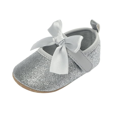

Baby Shoes Kids Girls Soild Colour Bowknot Princress Shoes Soft Sole The Floor Barefoot Non Slip First Prewalker Shoes Baby Girl Shoes Grey 5