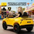 thumbnail image 3 of Rock Wheels Licensed Lamborghini Urus Ride On Truck Car Toy, 12V Battery Powered Electric 4 Wheels Kids Toys w/ Parent Remote Control, Foot Pedal, Music, Aux, LED Headlights, 2 Speeds (Yellow), 3 of 9