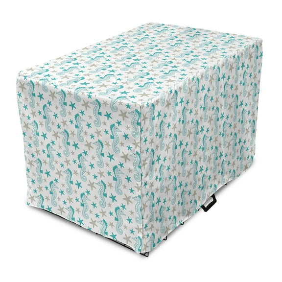 Nautical Dog Crate Cover, Underwater Themed Pattern of Seahorses and Starfish, Easy to Use Pet Kennel Cover Small Dogs Puppies Kittens, 7 Sizes, Dark Seafoam Pale Sepia, by Ambesonne