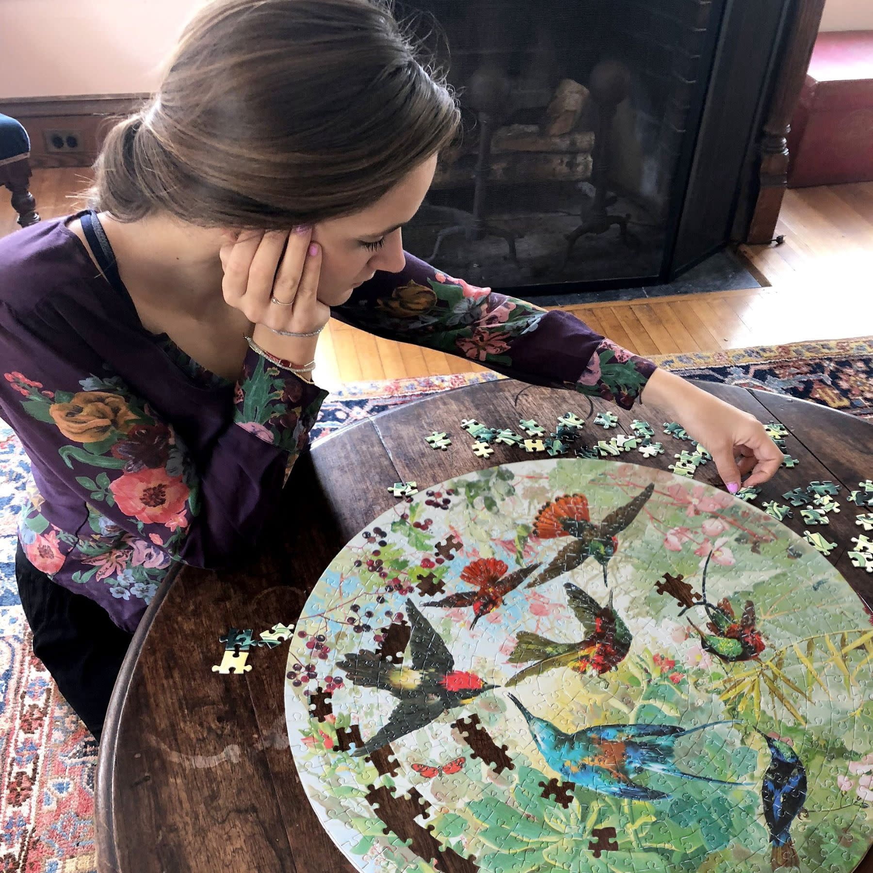 eeBoo Piece and Love Hummingbirds 500 Piece Round Circle Jigsaw Puzzle