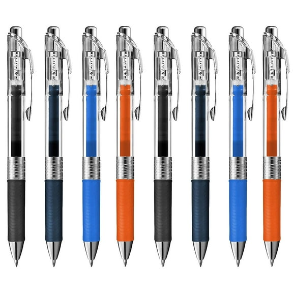 Pentel EnerGel Pure BL77TLE - Retractable Liquid Gel Ink Pen - 0.7mm - Black, Navy, Blue, Orange - Pack of 8