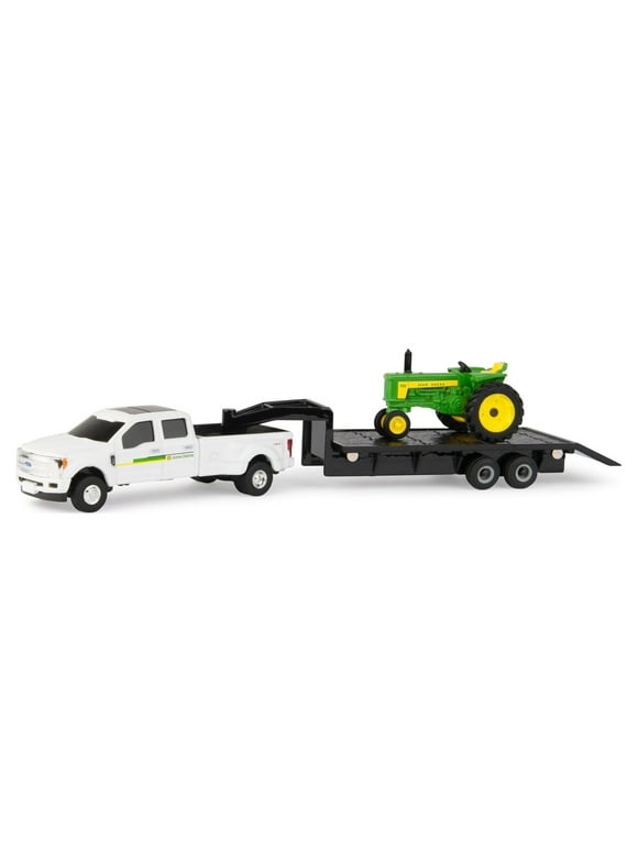 John Deere 1:64 Scale 530 Tractor with Ford F350 Dealer Truck and Trailer