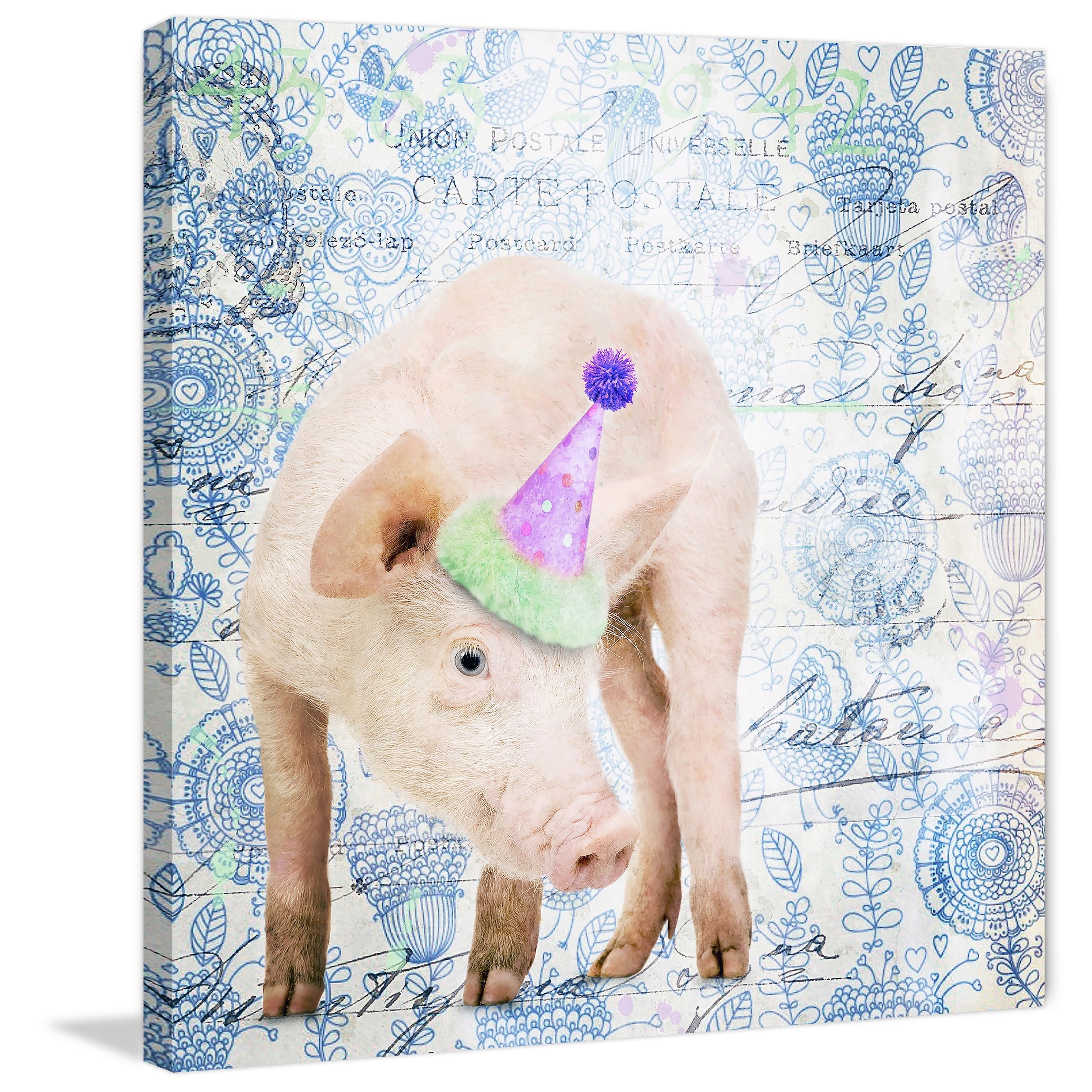 Marmont Hill "Party Pig" by Morgan Jones Painting Print on Wrapped Canvas