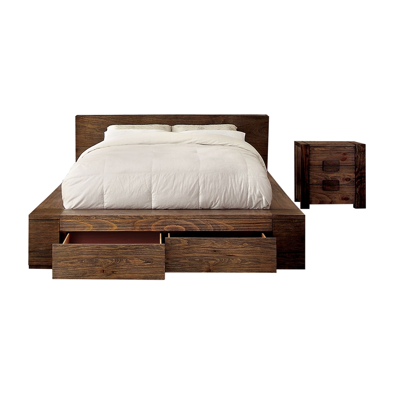 FOA Elbert I 2pc Natural Solid Wood Storage Bedroom Set Queen