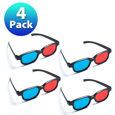 Insten 4 Pack Black Frame Red Blue 3D Glasses For Dimensional Anaglyph Movie Video Game DVD HDTV LCD LED TV Home