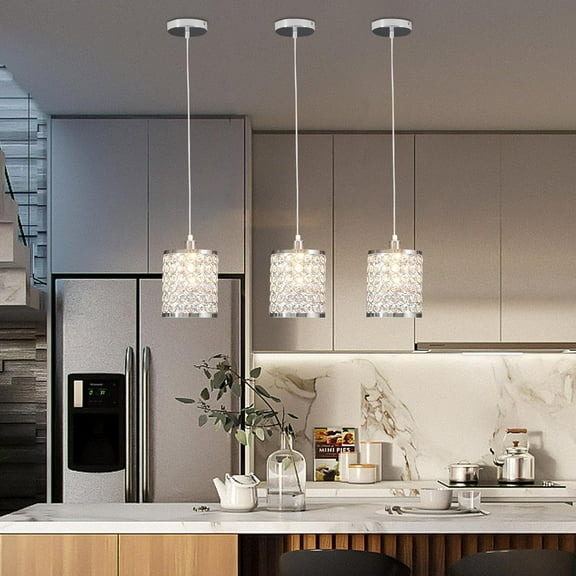 Miumaeov 3 Pcs Decorative Crystal Pendant Light, Modern Crystal Mini Ceiling Hanging Light Metal Pendant Lamp, for Bar,Dining Room,Corridor