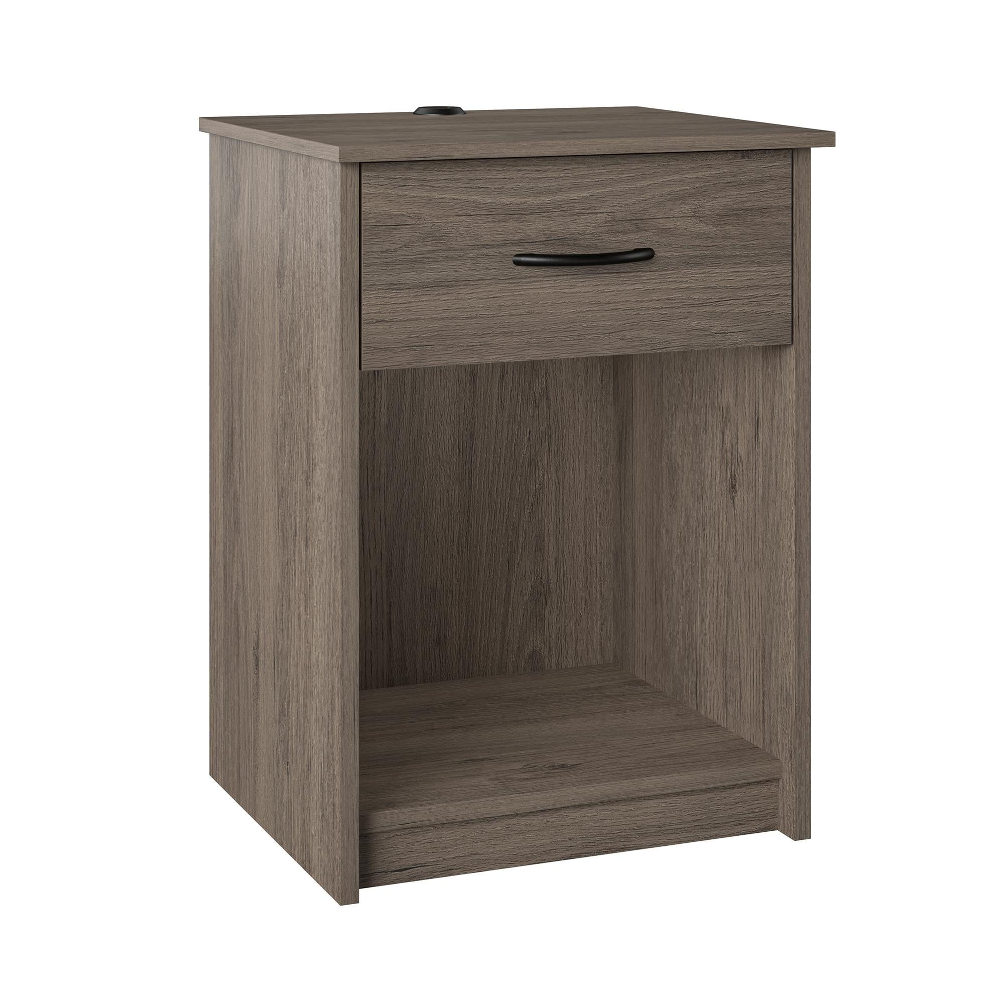 Mainstays 1 Drawer Nightstand with USB Power, Rustic Oak