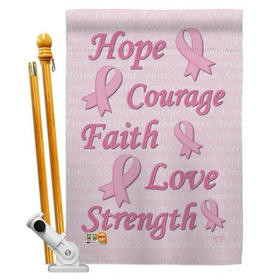 Breeze Decor BD-ST-HS-115080-IP-BO-D-US12-BD 28 x 40 in. Hope, Faith, Courage Inspirational Support Impressions Decorative Vertical Double Sided House Flag Set with Pole Bracket Hardware
