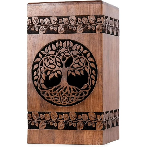 STONLIF Wooden Urns For Human Ashes Adult Male Female - Cremation Urn Large Wood Urn Box and Casket For Ashes - Decorative Funeral, Burial Urns for Men Women Child, Cat Dog Urn - Celtic Tree of Life
