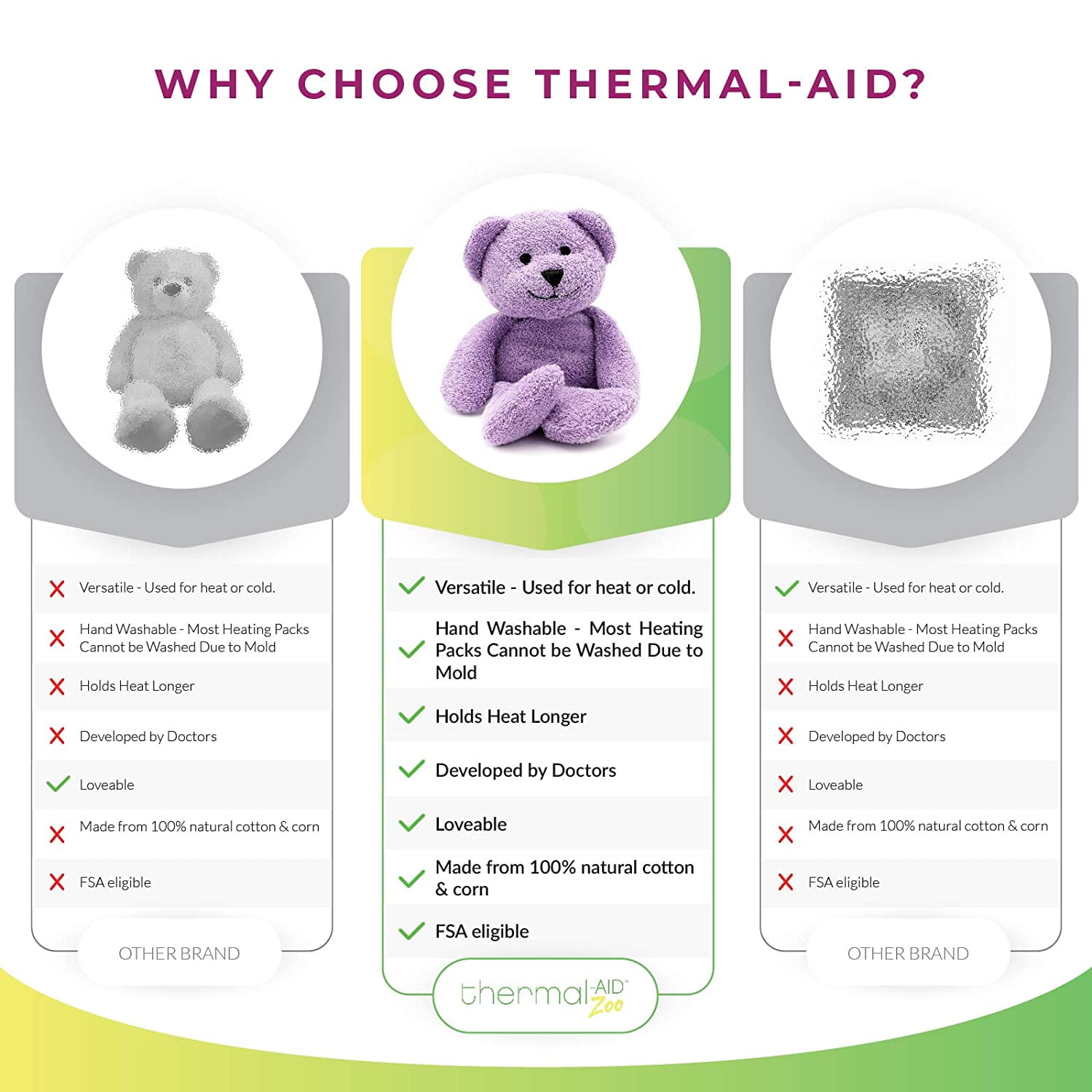 Thermal-Aid® (Tumble The Lavender Bear) – Washable Heating Pad & Ice Pack for Kids – Microwave & Freezer Safe, Plush Hot/Cold Pack with Natural Corn Filling – Reusable Comfort