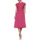 thumbnail image 1 of Vestido plisado de mujer Inspire Chic con cuello simulado, mangas cortas, cinturón y corte A en talla 2XL color fucsia, 1 of 5