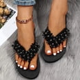thumbnail image 2 of CAICJ98 Women Shoes Womens Flat Sandals Beaded Bohemian Elastic Back Strap Rhinestone Summer Slip On Sandals,Black, 2 of 5