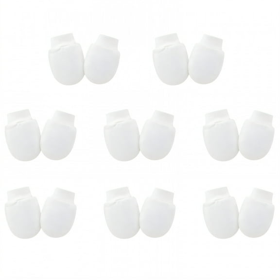 TELOLY 8 Pairs Baby Mittens,Cotton Newborn Mittens No Scratch,Mittens for Newborn Baby Girls,White