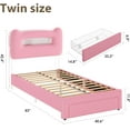 thumbnail image 2 of Upholstered Twin Bed Frame with Headboard, 2-Tier Storage, Charging Station & Drawer, Metal Platform, No Box Spring Needed, Pink, 2 of 9