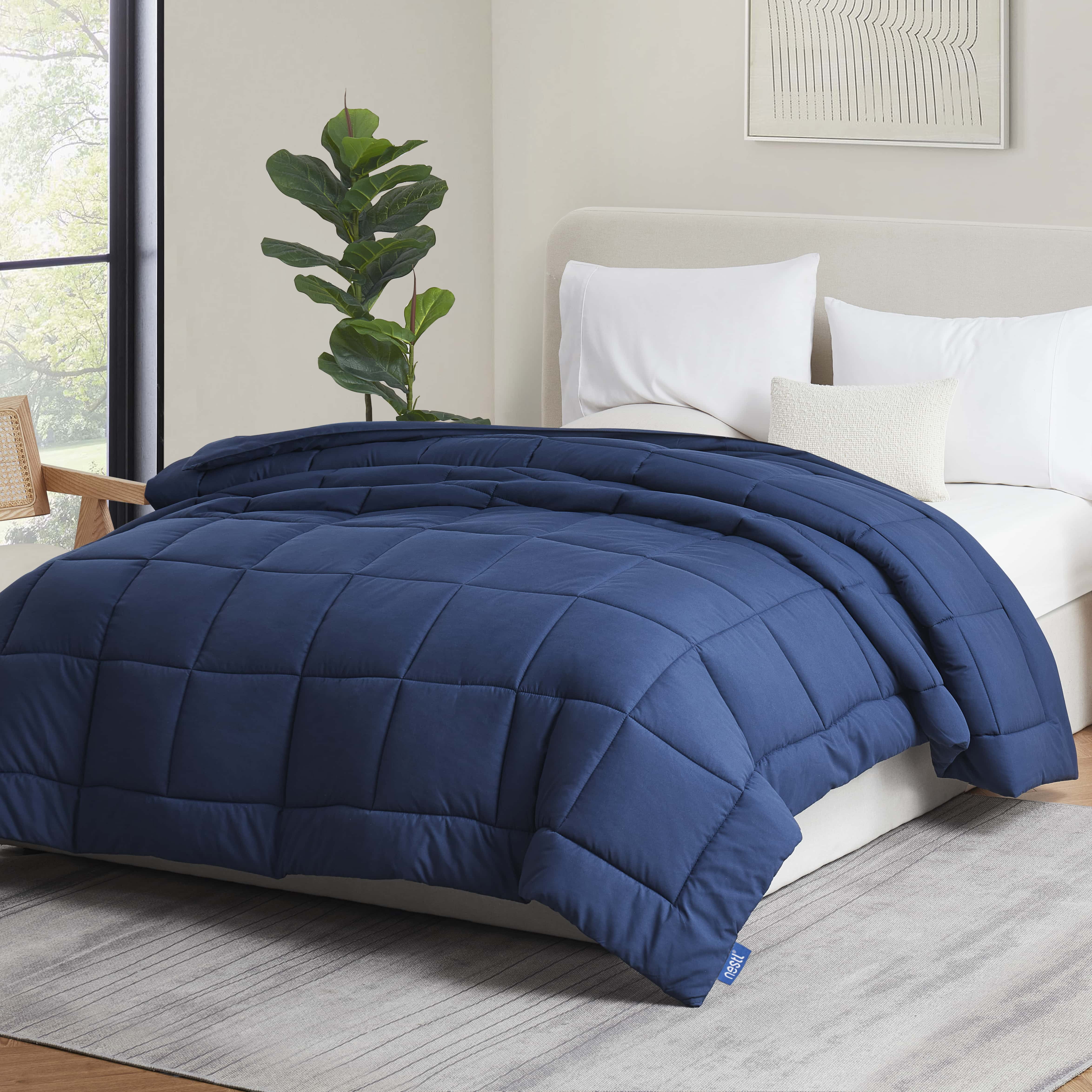 Nestl Queen Comforter, Quilted Down Alternative Bedding Duvet Insert, Navy