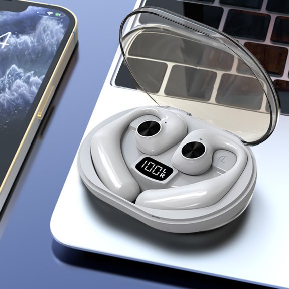 PRETXORVE Wireless Bluetooth Earphones with Noise Reduction, Ear Clip Style, Non-invasive and Lossless Sound Quality White