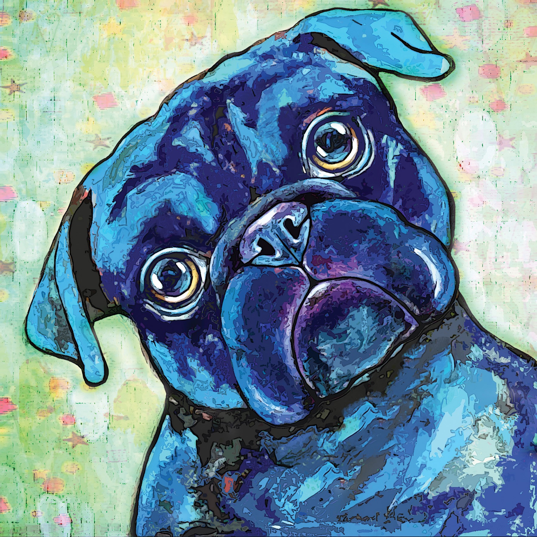 "Black Pug II" Painting Print on Wrapped Canvas