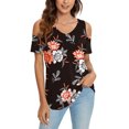 thumbnail image 1 of Tops con estampado de hombros descubiertos de manga corta con cuello en V a la moda para mujer Fridja  bn8163, 1 of 5