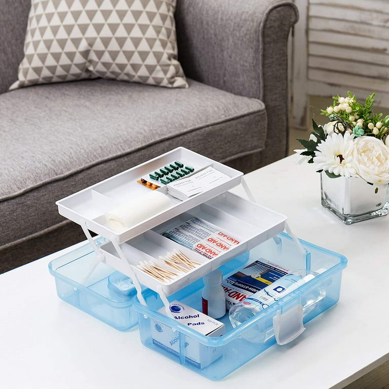 MyGift 2-Tier Clear Blue Plastic Multipurpose Storage Box with Handle & Trays