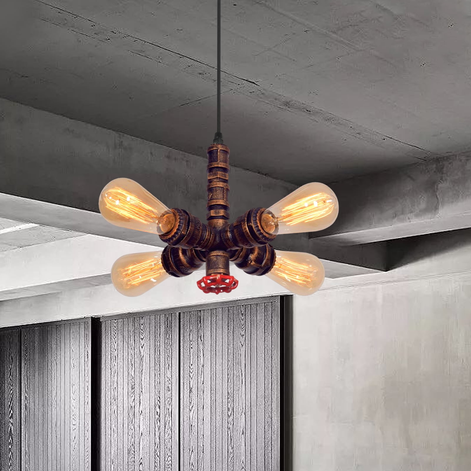 Industrial Vintage Pendant Light, 4 Light Retro Water Pipes Ceiling Ceiling Hanging Lighting Fixture Rustic Chandelier for Restaurant Bar