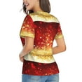 thumbnail image 3 of Xecao Red Gold Glitter for Women's V-Neck T-Shirts-Elegant Half-Sleeve Tops Perfect for Summer-3X-Large, 3 of 5