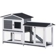 thumbnail image 1 of Grey 2-Tier Wooden Rabbit Hutch with Outdoor Run & Ramp - 62” x 20.9” - Secure & Weather-Resistant Home for Rabbits, Guinea Pigs & Small Animals - Ideal for Backyard Placement, 1 of 7
