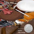thumbnail image 3 of Thanksgiving Turkey Round Tablecloth, Fitted Table Cover with Elastic for 36"-44" Round Tables, Fall Leaves Autumn Pumpkin Country Rustic Table Cloth Outdoor Dinning Party Waterproof Tablecloths, 3 of 7