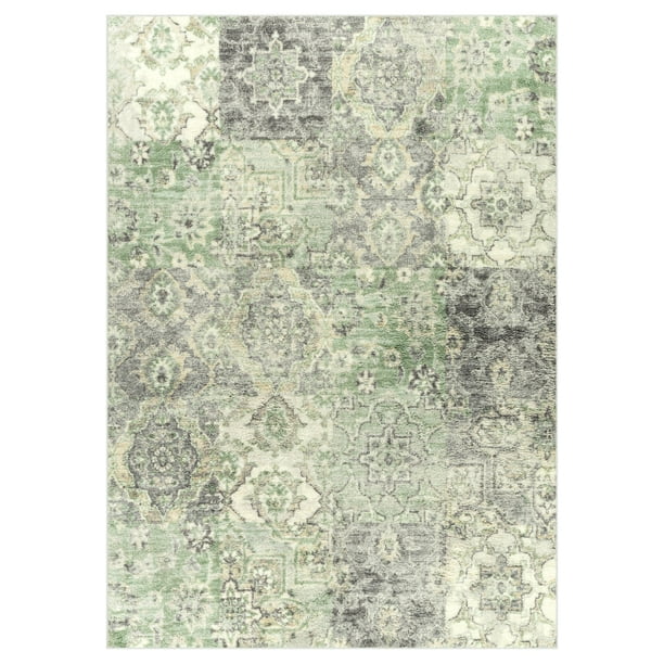 Better Homes & Gardens Distressed Patchwork Green Area Rug, 5x7
