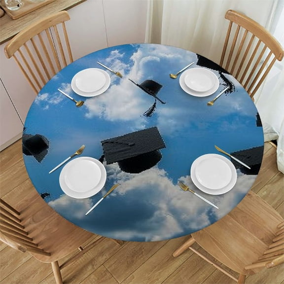 BCIIG Graduation Hats Round Table Cover Stain Resistant Washable Indoor Outdoor Tablecloth Kitchen Dining Wedding Parties 100% Polyester Fiber 31-35