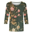 thumbnail image 4 of Yuwull Women's Plus Size Vintage Floral Printed 3/4 Sleeve Tops Crew Neck Three Quarter Sleeve T-shirt Loose Top, 4 of 4