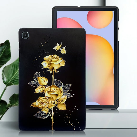 for Galaxy Tab S6 Lite 10.4 2020/2022/2024 Floral Pattern Case, Luxury Ultra Slim Flexible Lightweight Anti-Fingerprint Drop Protective Heat Dissipation with Soft TPU Back Cover, Gold Butterfly Rose