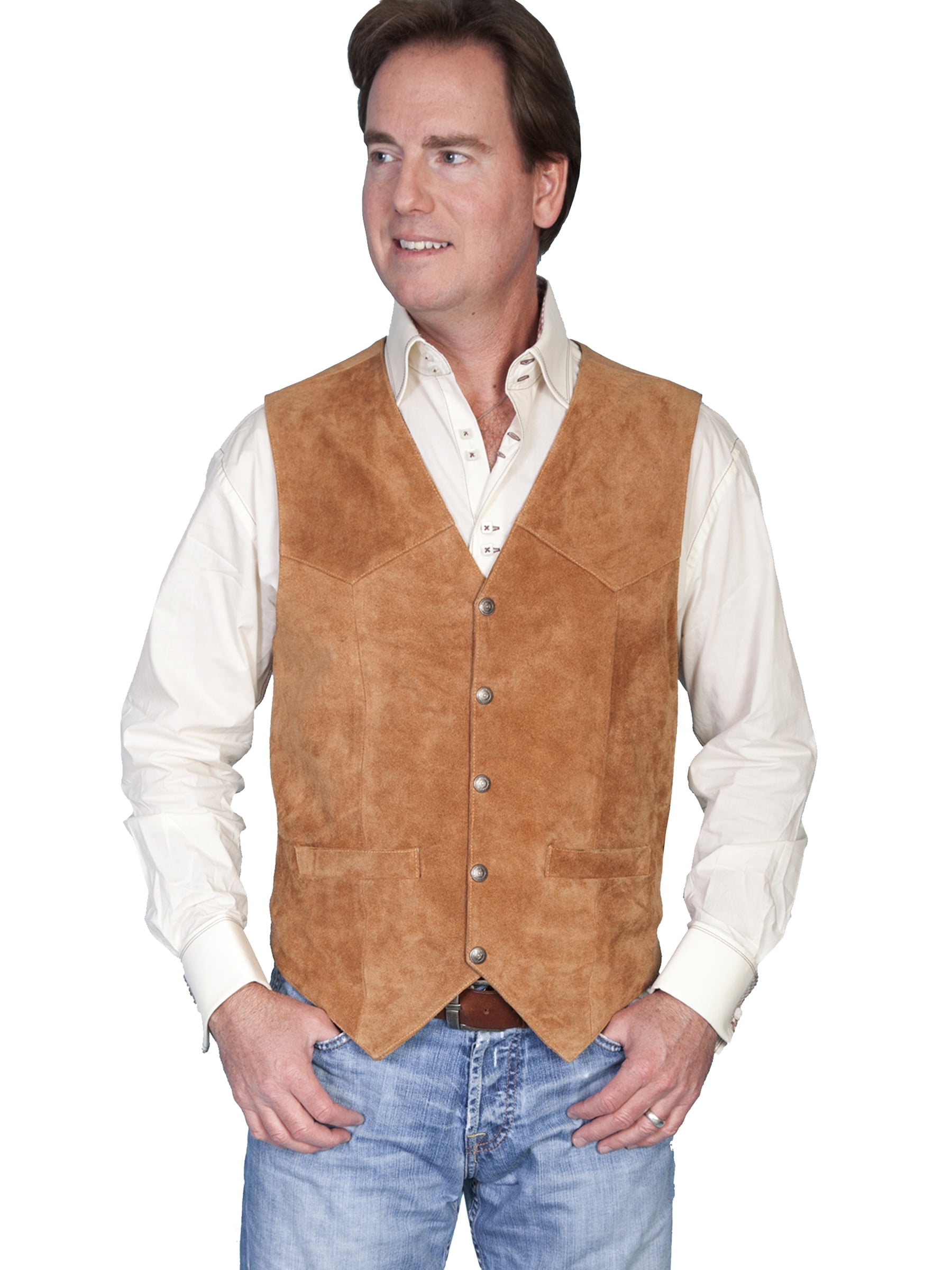 Scully Leather Scully Mens Rust Calf Suede Western Snap Vest Xlt