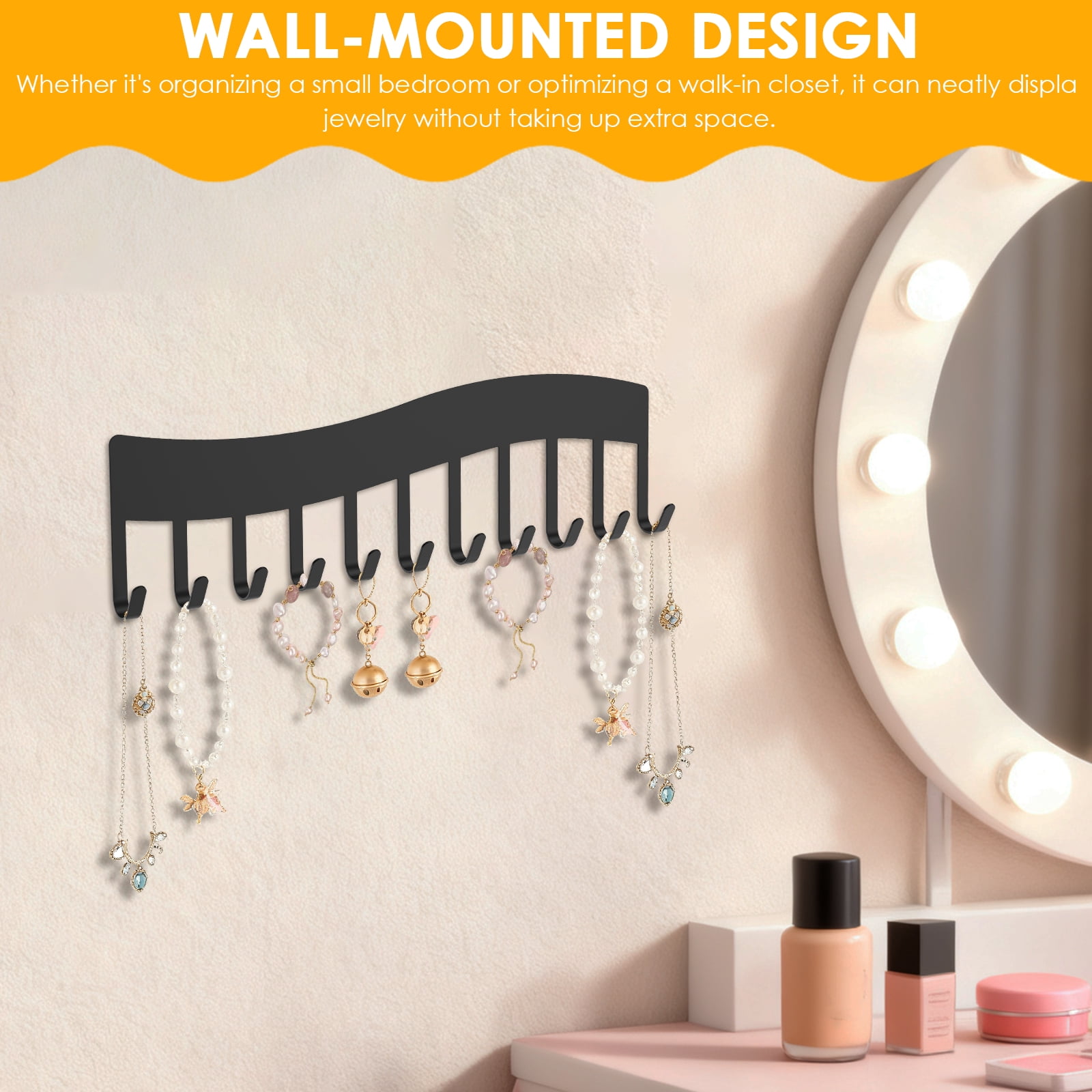 Wall Mounted Necklace Organizer Metal Jewelry Display Hanging Holder 4 Pcs (black )