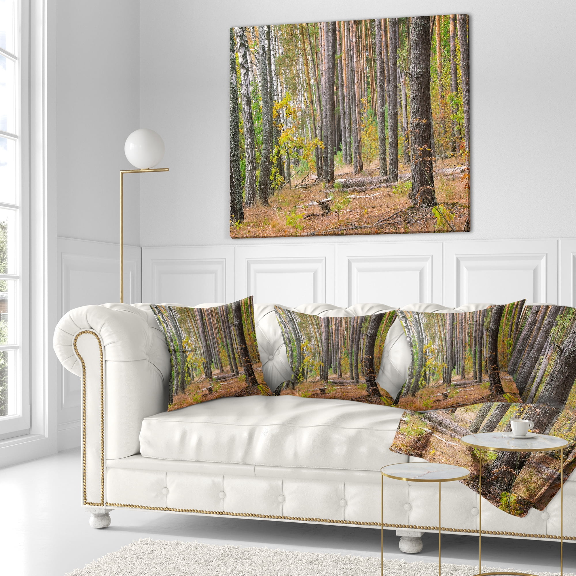 Designart Green Fall Forest with Thick Woods - Modern Forest Throw Pillow - 18x18