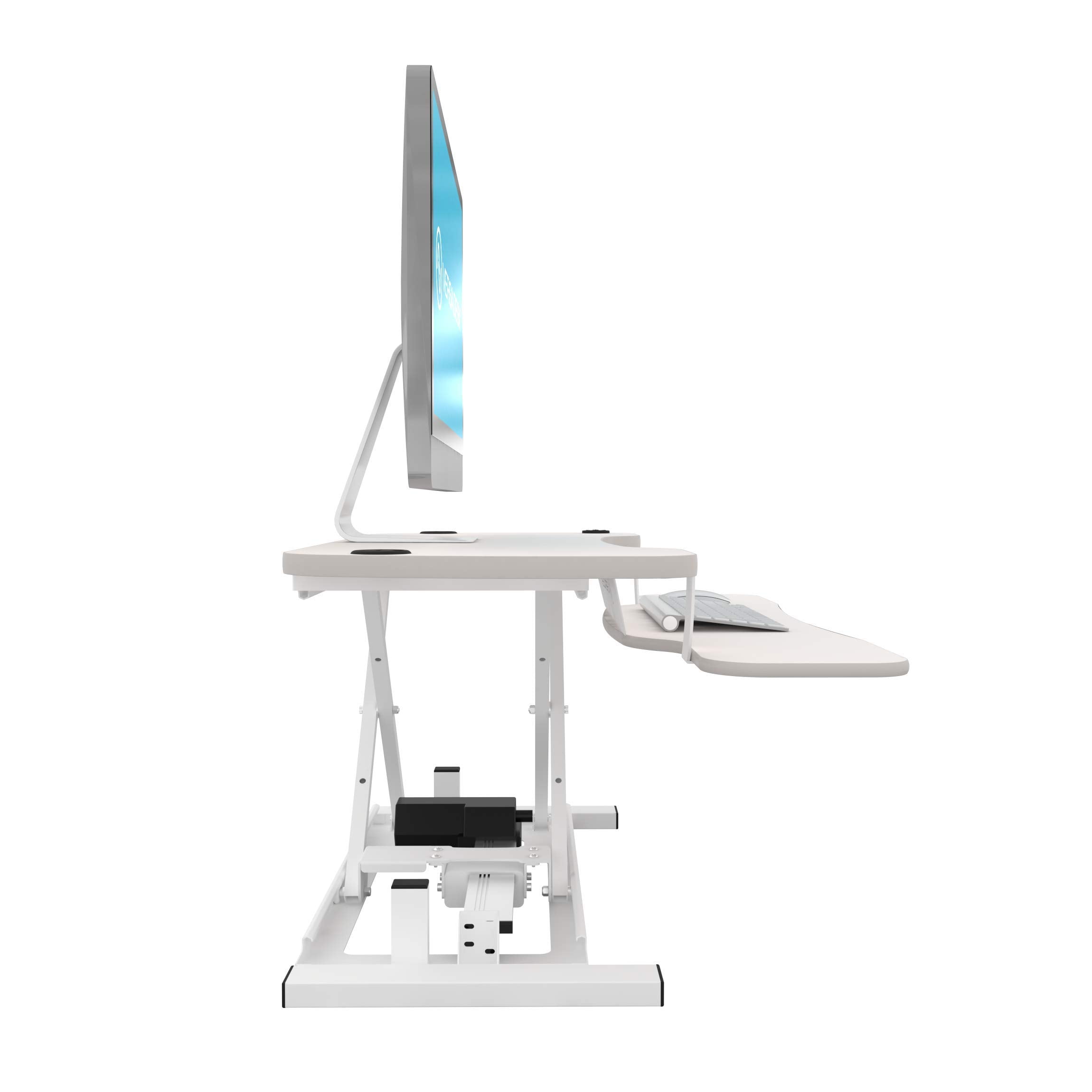 VERSADESK Power Pro Electric Height Adjustable Desk Riser – Sit to Stand Desktop Converter with Keyboard + Mouse Tray, Steel Frame | 36" x 24" (White)