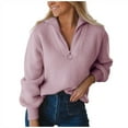 thumbnail image 2 of Turilly Womens Jackets Ladies Clearance, Women's Casual Solid Color Zipper Turn-Down Collar Long Sleeve Sweater Tops Blouse, 2 of 7