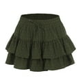 thumbnail image 3 of HJYCHN Elegant Women High Waist Layered Pleated Ruffle Lace Solid Skirt with Flowy Tiered Design for Fashionable Casual Outfits Green M, 3 of 4