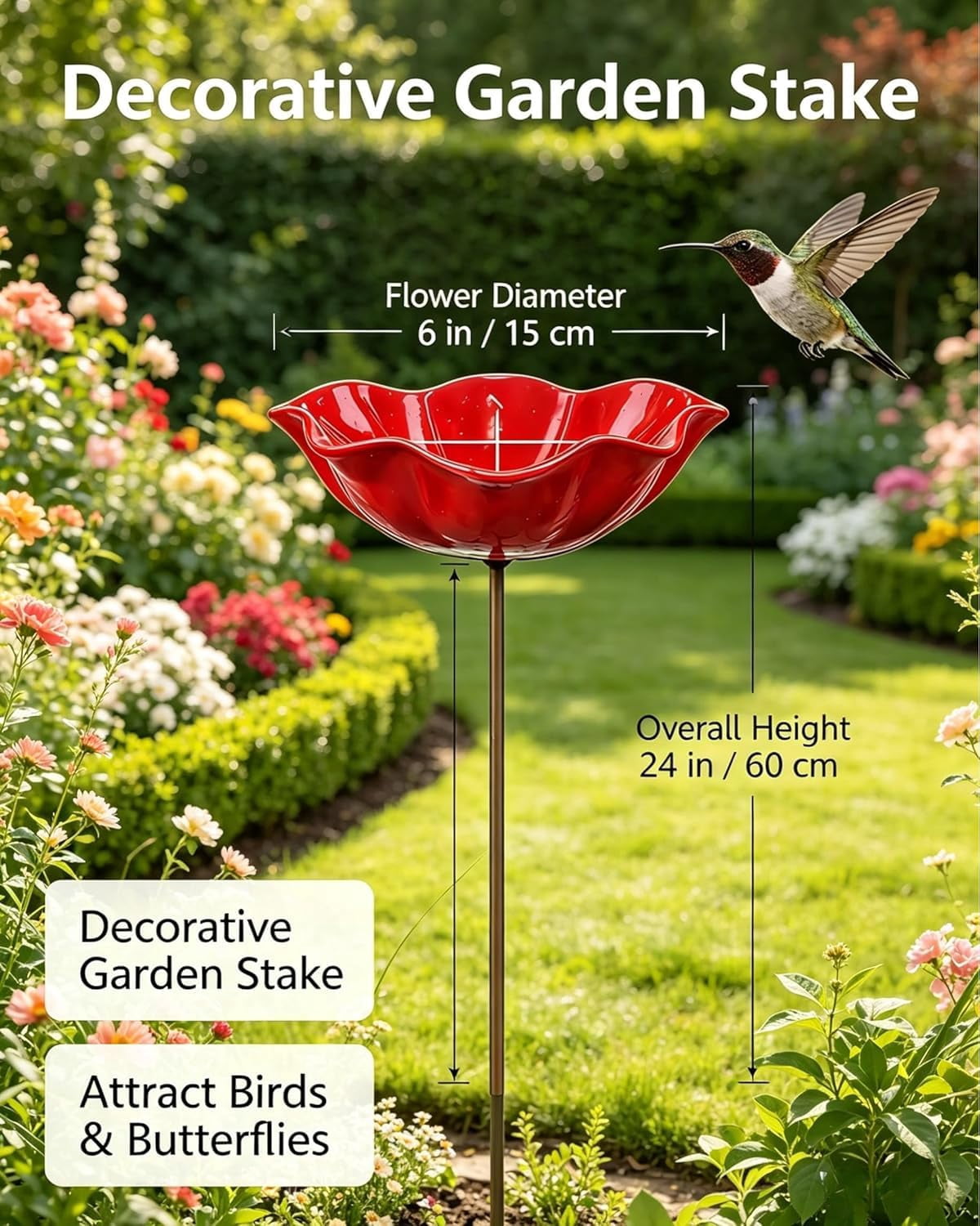 Metal Flower Garden Stakes Bird Bath Handmade, Bee Watering Station, Bees Bath for Garden Metal Bee Water Feeder with Flower Design, Colorful Butterfly Bees Bath Bowl for Outdoor Yard Decor