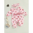 thumbnail image 5 of Suealasg Baby Girls Rompers Bowknot Print Round Neck Long Sleeve Bodysuits + Headband Infant Girls Fall Clothes 0-12 Months, 5 of 9