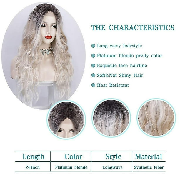 Long Wave Synthetic Wig Platinum Blonde Wig Female Middle Section