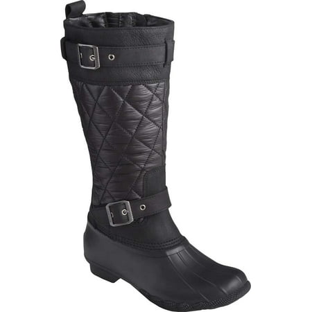 Women s Sperry Top-Sider Saltwater Buckle Nylon Quilted Tall Duck Boot Black Quilted Nylon/Rubber 6 M