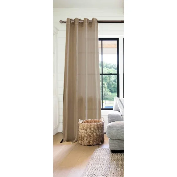 Gorgeous Home Linen 1 Piece Mira Faux Silk Semi-Sheer Bronze Grommet Curtain 55" x 95" Taupe