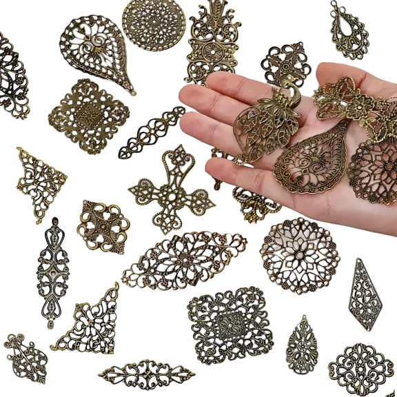 CNKOO120 Pcs Connecteurs Filigranes Breloques Mixtes Vintage Boucles d'Oreilles Collier Breloques Collection Ornements Métalliques Filigranes pour Fabrication de Bijoux Bricolage Bronze Antique
